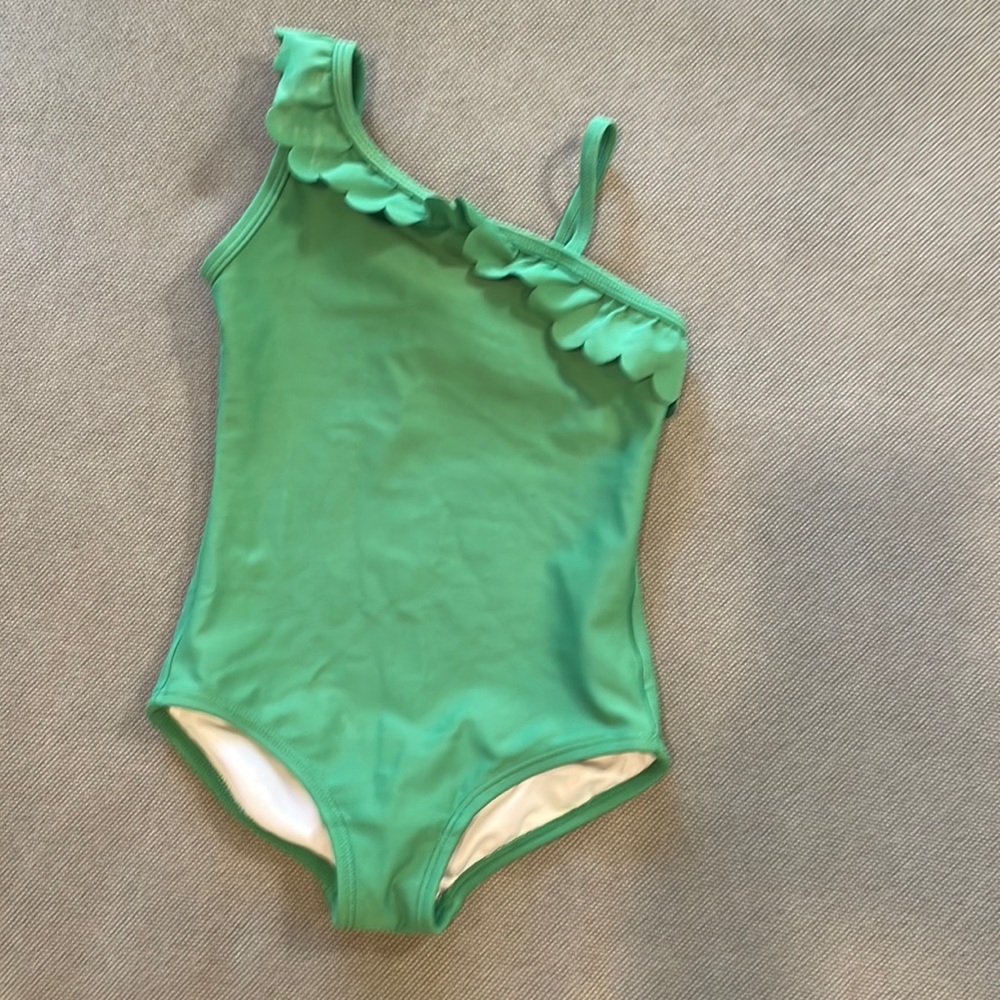 Girls 3T Hanna Andersson green swimsuit scalloped ruffle